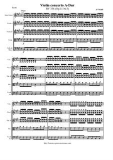 Six Concertos for Violin, Strings and Cembalo, Op.11: Concerto No.3 in A major, RV 336 by Antonio Vivaldi
