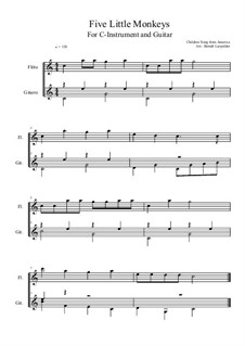 Five Little Monkeys: For C-instrument and guitar (C Major) by folklore
