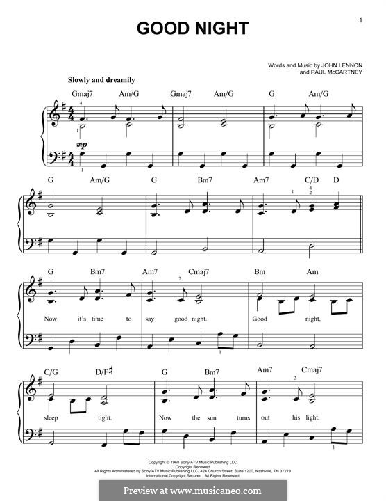 Good Night (The Beatles): Para Piano by John Lennon, Paul McCartney