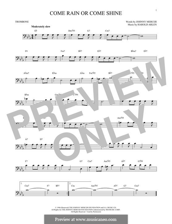 Come Rain or Come Shine: para trombone by Harold Arlen