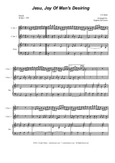 Jesu, Joy of Man's Desiring: For two C-instruments and piano by Johann Sebastian Bach