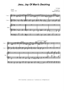 Jesu, Joy of Man's Desiring: For two C-instruments and organ by Johann Sebastian Bach