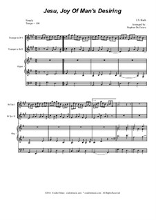 Jesu, Joy of Man's Desiring: For two Bb-trumpet and organ by Johann Sebastian Bach