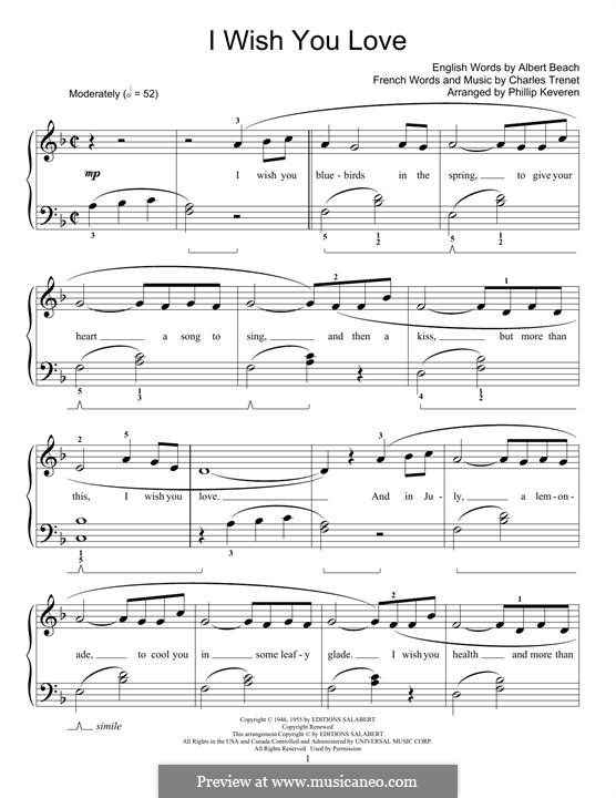 I Wish You Love: Para Piano by Charles Trenet