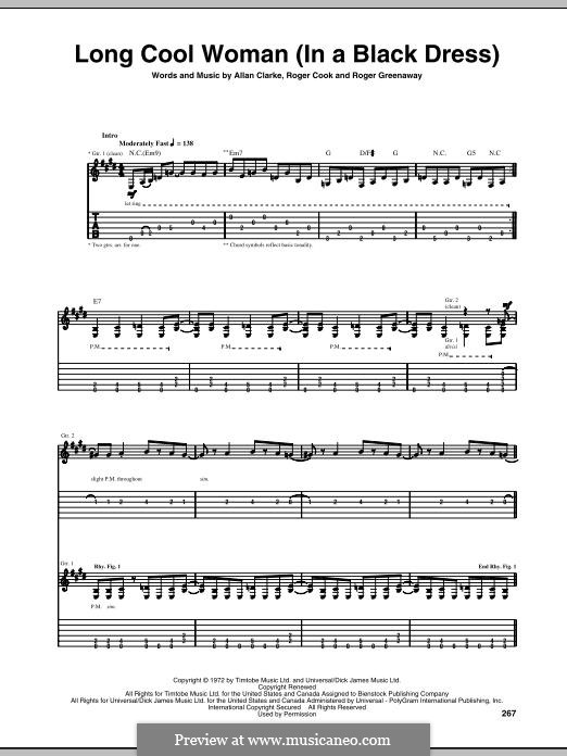 Long Cool Woman (In a Black Dress): For guitar with tab (The Hollies) by Allan Clarke, Roger Cook, Roger Greenaway