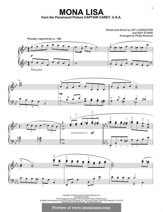 Mona Lisa (Nat King Cole): Para Piano by Jay Livingston, Raymond Evans