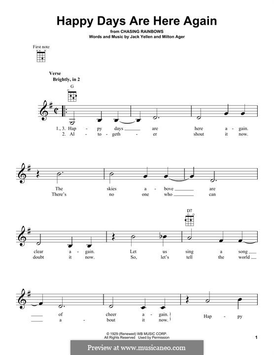 Happy Days Are Here Again (Jack Yellen): para ukulele by Milton Ager