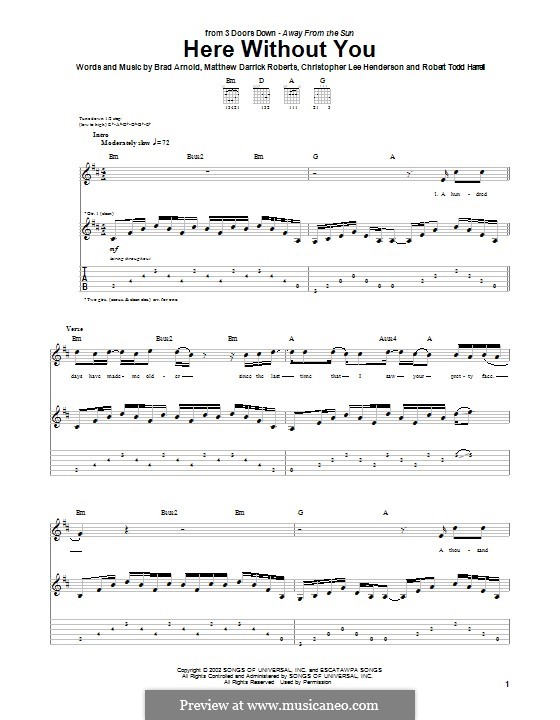 Here without You (3 Doors Down): Para guitarra com guia by Brad Arnold, Christopher Henderson, Matthew Roberts, Todd Harrell
