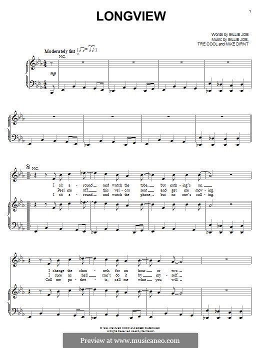 Longview (Green Day): Para vocais e piano (ou Guitarra) by Billie Joe Armstrong, Tré Cool, Michael Pritchard