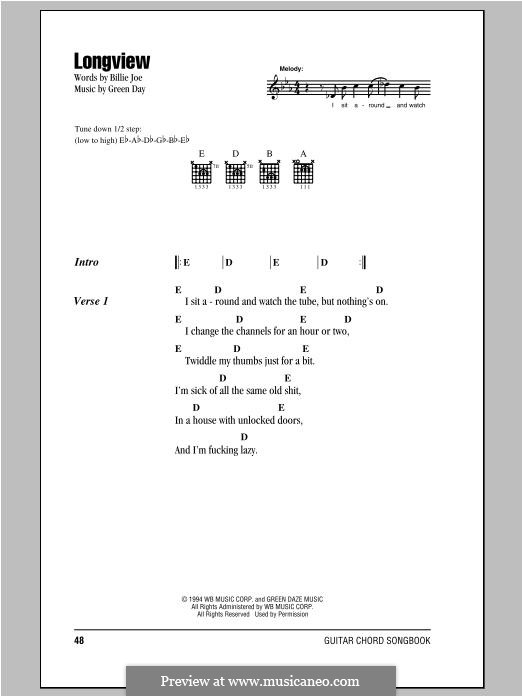 Longview (Green Day): Letras e Acordes by Billie Joe Armstrong, Tré Cool, Michael Pritchard