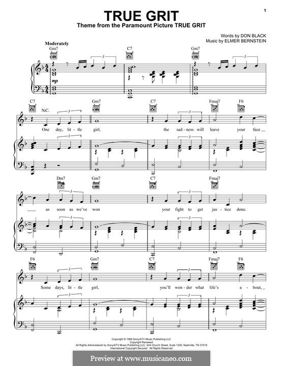 True Grit: Para vocais e piano (ou Guitarra) by Elmer Bernstein