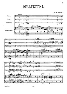 Quartet for Piano and Strings No.1 in G Minor, K.478: partituras completas, partes by Wolfgang Amadeus Mozart