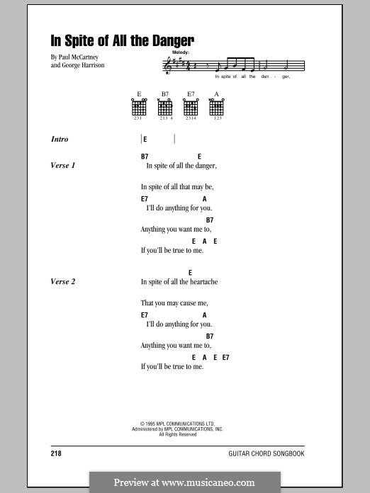 In Spite of All the Danger (The Beatles): Letras e Acordes by George Harrison, Paul McCartney