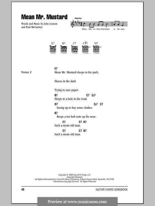 Mean Mr. Mustard (The Beatles): Letras e Acordes by John Lennon, Paul McCartney