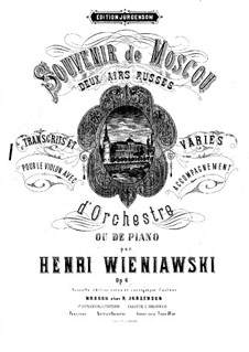Souvenir de Moscou for Violin and Piano, Op.6: Score by Henryk Wieniawski