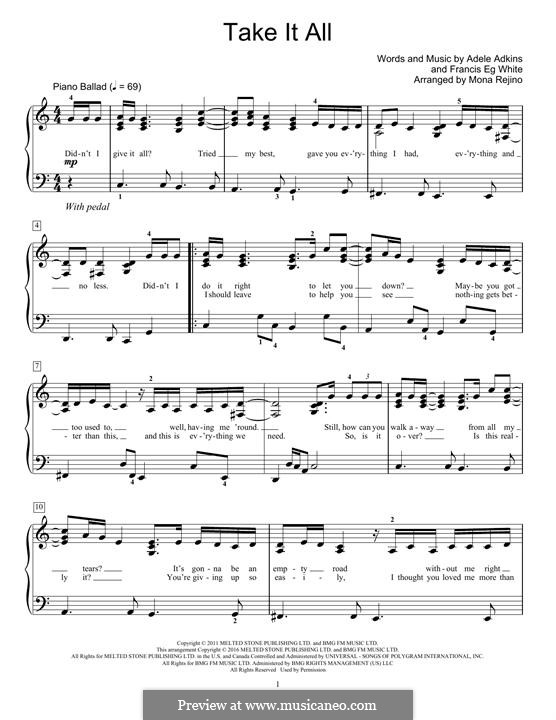 Take It All: Para Piano by Adele, Eg White