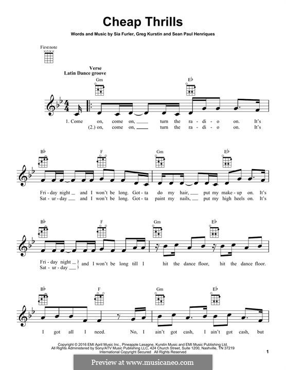 Cheap Thrills (feat. Sean Paul): para ukulele by Greg Kurstin, Sean Paul Henriques, Sia Furler