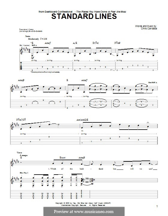 Standard Lines (Dashboard Confessional): Para guitarra com guia by Chris Carrabba