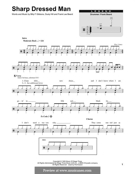 Sharp Dressed Man (ZZ Top): Drum set by Billy F Gibbons, Dusty Hill, Frank Lee Beard