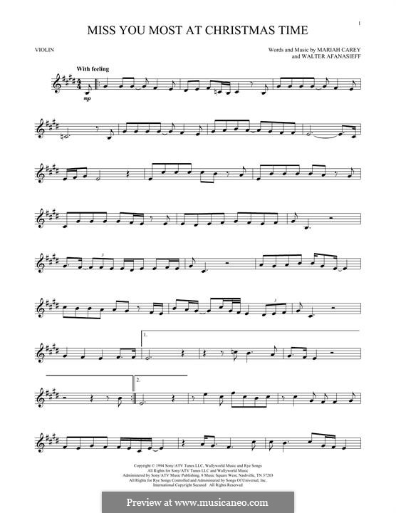 Miss You Most at Christmas Time (Mariah Carey): para violino by Walter Afanasieff