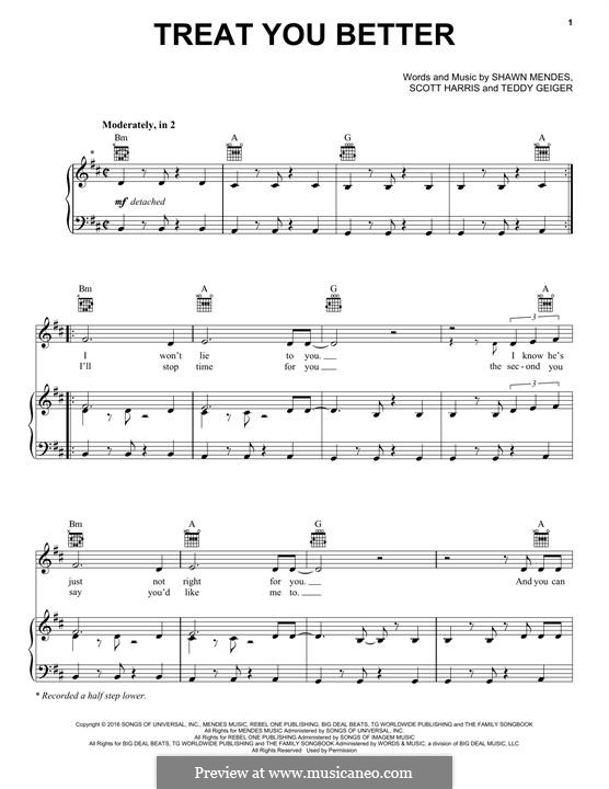 Treat You Better: Para vocais e piano (ou Guitarra) by John Theodore Geiger, Scott Harris, Shawn Mendes