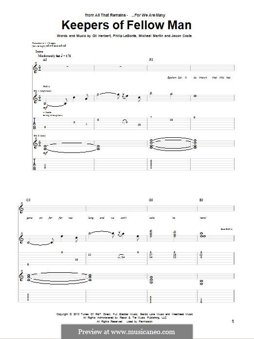 Keepers of Fellow Man (All That Remains): Para guitarra com guia by Jason Costa, Mike Martin, Oli Herbert, Philip LaBonte