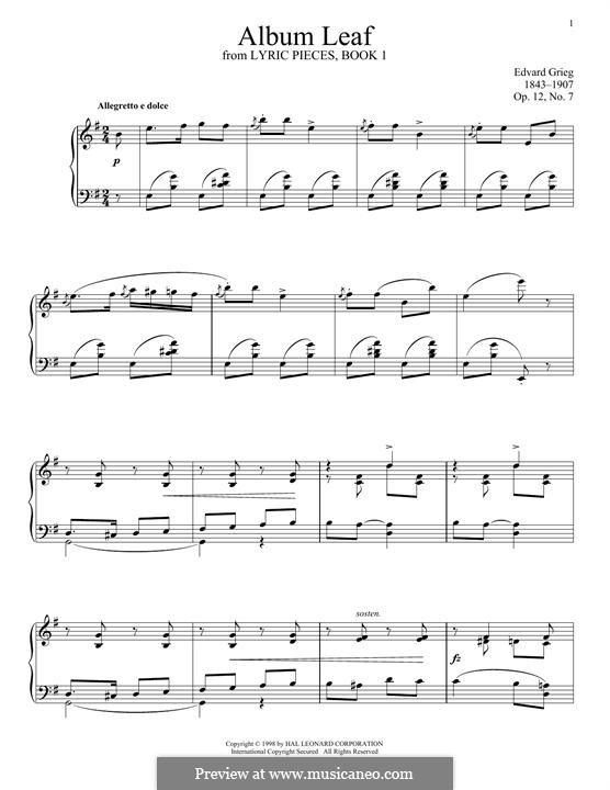 Lyric Pieces, Op.12: No.7 Album Leaf by Edvard Grieg