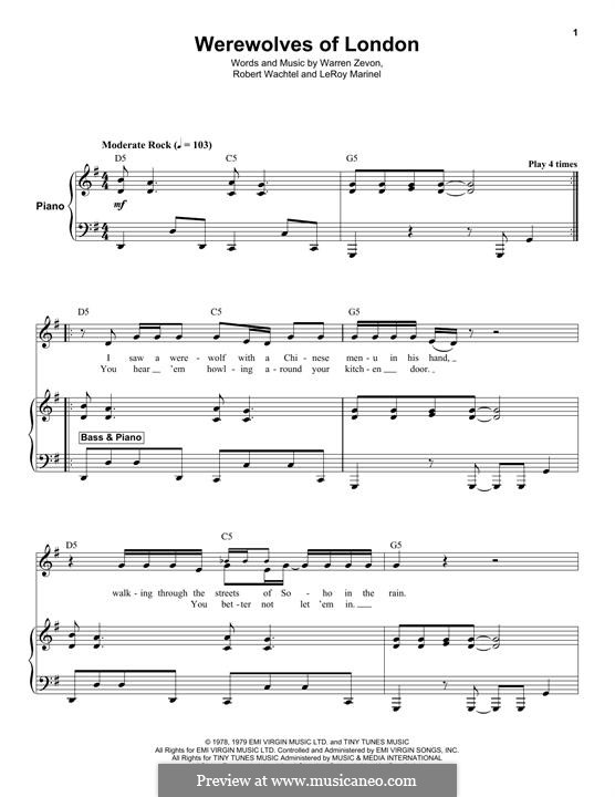 Werewolves of London: Para vocais e piano (ou Guitarra) by Leroy Marinel, Waddy Wachtel, Warren Zevon