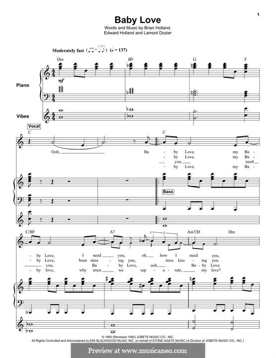 Baby Love (The Supremes): Para vocais e piano (ou Guitarra) by Brian Holland, Edward Holland Jr., Lamont Dozier