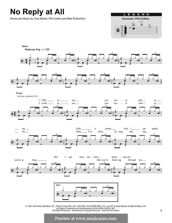 No Reply At All (Genesis): Drum set by Tony Banks, Mike Rutherford, Phil Collins