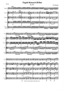 Concerto for Bassoon and Orchestra in B Flat Major, K.191: Score and parts by Wolfgang Amadeus Mozart
