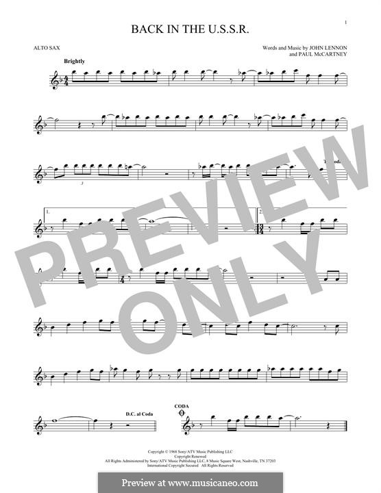 Back in the USSR (The Beatles): para Saxofone Alto by John Lennon, Paul McCartney