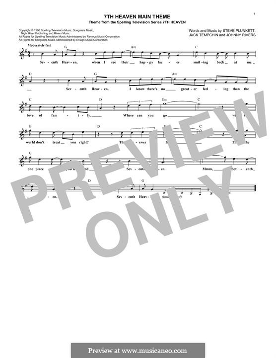 7th Heaven Main Theme (Steve Plunkett): melodia by Jack Tempchin, Johnny Rivers