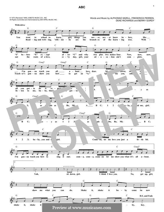 ABC (The Jackson 5): melodia by Alphonso Mizell, Berry Gordy, Deke Richards, Freddie Perren