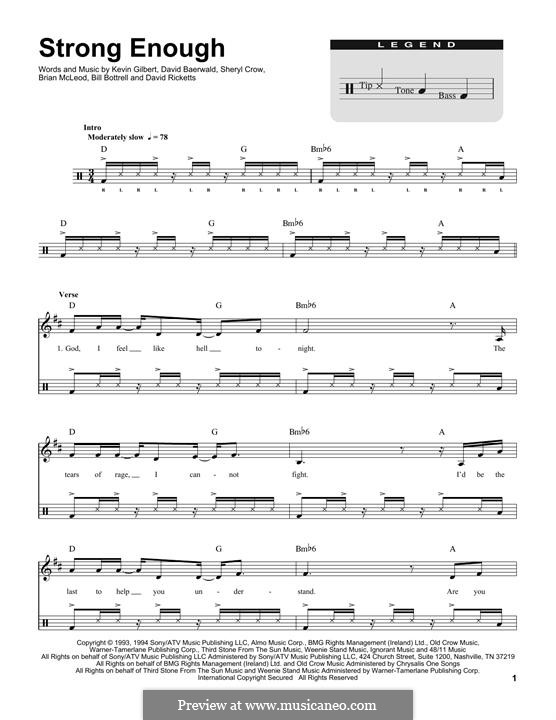 Strong Enough: Drum set by Bill Bottrell, Brian MacLeod, David Baerwald, David Ricketts, Kevin Gilbert, Sheryl Crow