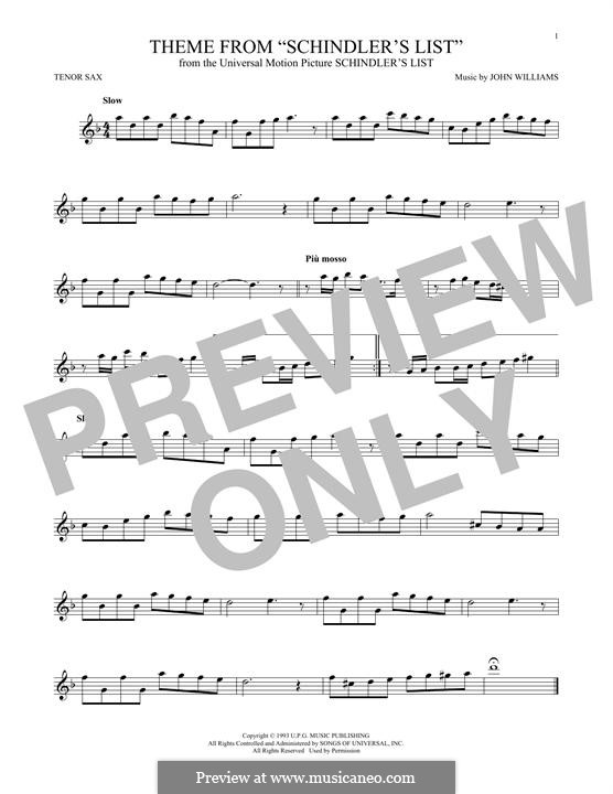 Theme from Schindler's List: para saxofone tenor by John Williams