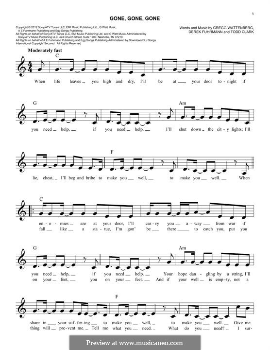 Gone, Gone, Gone: melodia by Gregg Wattenberg, Derek Fuhrmann