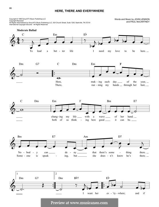 Here, There and Everywhere (The Beatles): melodia by John Lennon, Paul McCartney