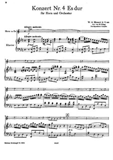 Concerto for Horn and Orchestra No.4 in E Flat Major, K.495: Arrangement for horn in Es and piano by Wolfgang Amadeus Mozart