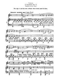 Fifteen Vocalises, Op.12: For medium or low voice by Giuseppe Concone
