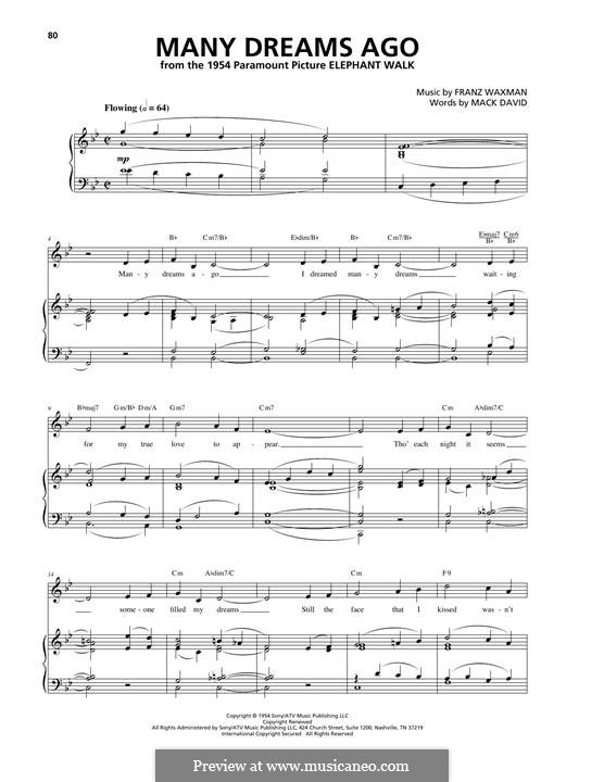 Many Dreams Ago: Para vocais e piano (ou Guitarra) by Franz Waxman, Mack David