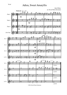 English Madrigals I: No.12 Adieu, Sweet Amaryllis, for flute quartet (3 flutes and 1 alto flute) by John Wilbye