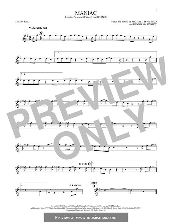 Maniac: para saxofone tenor by Dennis Matkosky, Michael Sembello