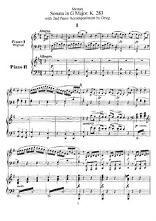 Sonata for Piano No.5 in G Major, K.283: arranjos para dois pianos de quatro mãos by Wolfgang Amadeus Mozart