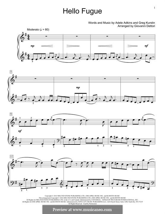 Instrumental version: For piano (fugue) by Adele, Greg Kurstin