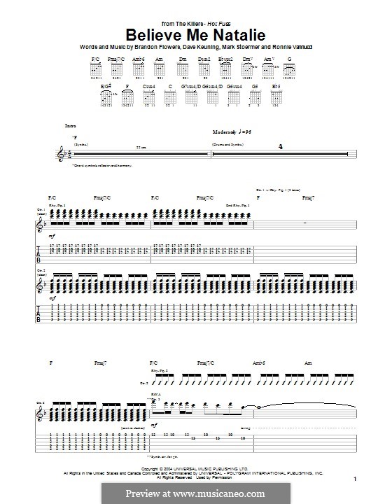 Believe Me Natalie (The Killers): Para guitarra com guia by Brandon Flowers, Dave Keuning, Mark Stoermer, Ronnie Vannucci