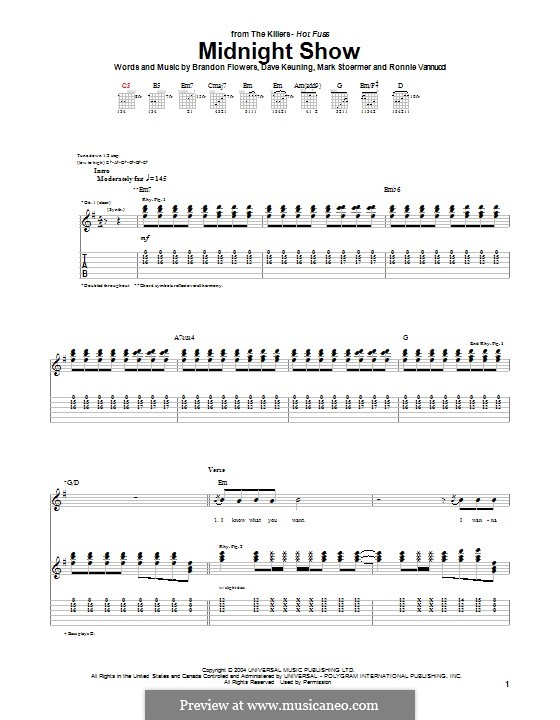 Midnight Show (The Killers): Para guitarra com guia by Brandon Flowers, Dave Keuning, Mark Stoermer, Ronnie Vannucci