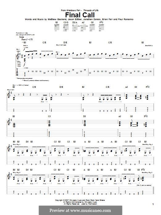 Final Call (Shadows Fall): Para guitarra com guia by Brian Fair, Jason Bittner, Jonathan Donais, Matthew Bachand, Paul Romanko