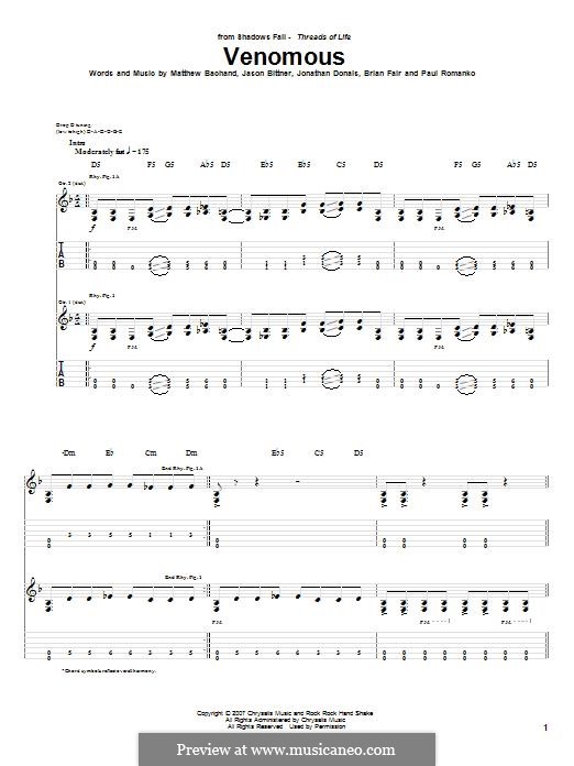 Venomous (Shadows Fall): Para guitarra com guia by Brian Fair, Jason Bittner, Jonathan Donais, Matthew Bachand, Paul Romanko