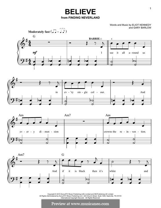 Believe (from 'Finding Neverland'): Para Piano by Eliot Kennedy, Gary Barlow